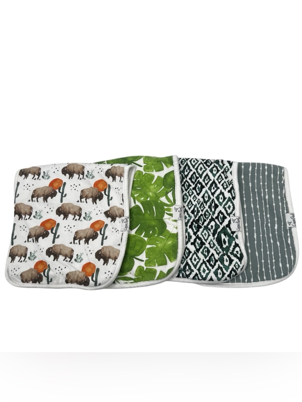 Copper Pearl Bundle Baby Bibs Baby Boy Neutral Buffalo Leaves Stripes Green